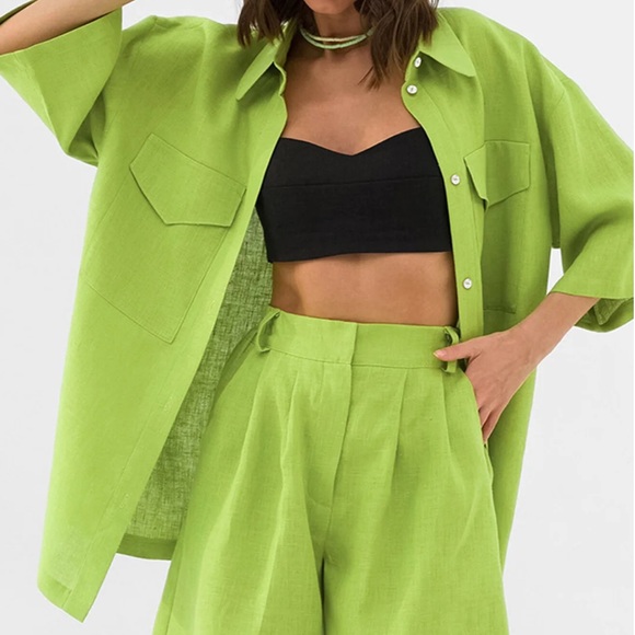 Commense Tops - Commense Linen Structured Two Piece Short Set